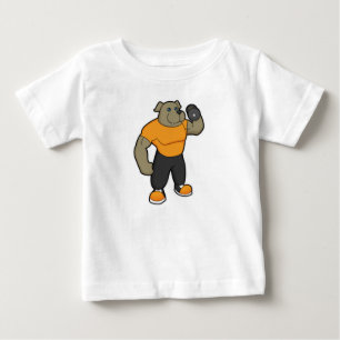 ダンベルとフィットネスの犬 ベビーTシャツ