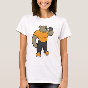 ダンベルとフィットネスの犬 Tシャツ