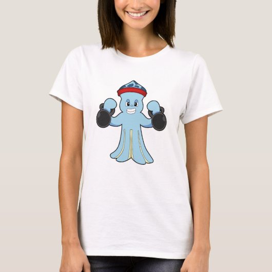 ダンベルとボディビルダーとしてのタコ Tシャツ (正面)