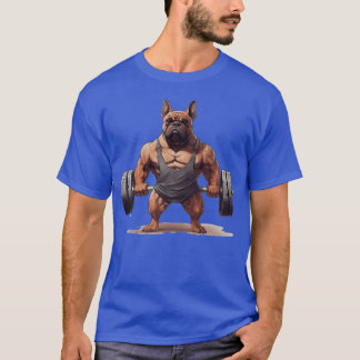 ダンベルの女の子ギフトを持つ犬 Tシャツ