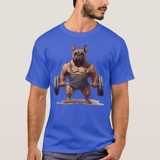 ダンベルの女の子ギフトを持つ犬 Tシャツ (正面)