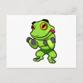 ダンベルを使った上腕二頭筋トレーニング中のカエル ポストカード (正面)