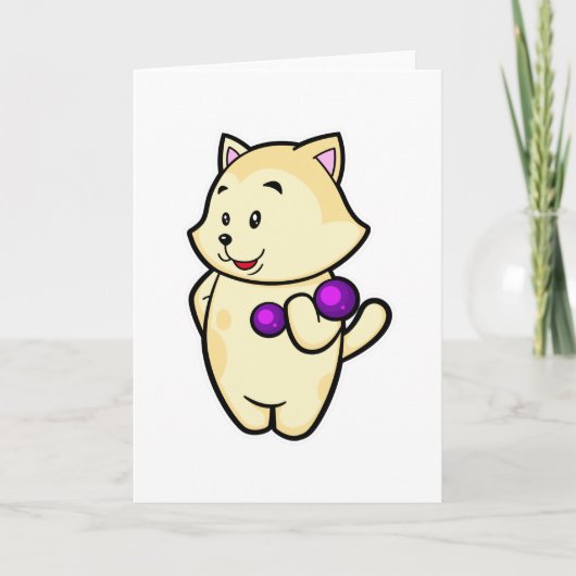 ダンベルを使った上腕二頭筋トレーニング中の猫 カード (正面)