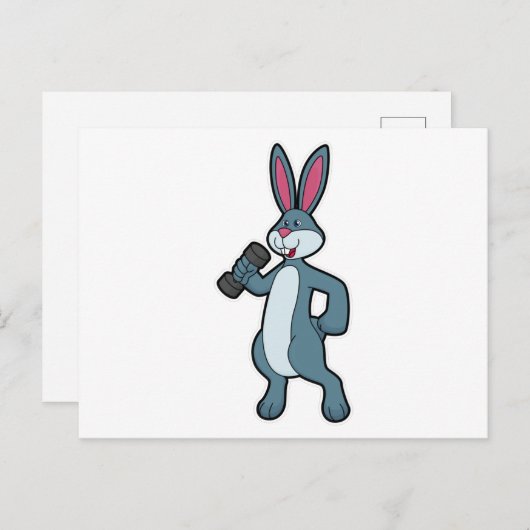 ダンベルを使った筋力トレーニングをするウサギ ポストカード (正面/裏面)