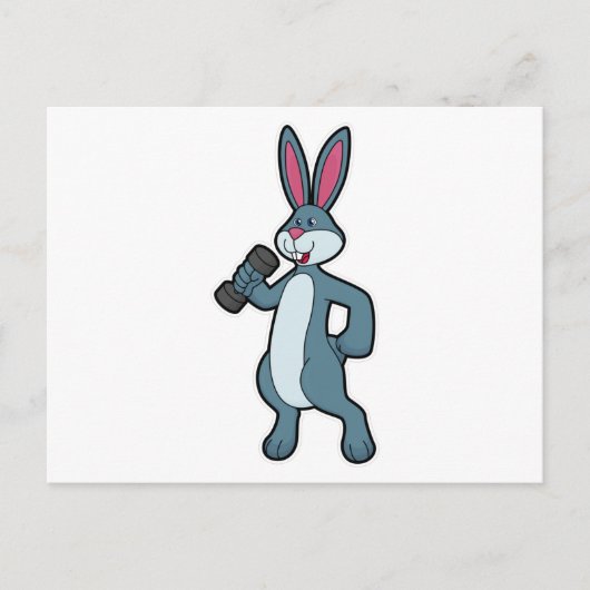 ダンベルを使った筋力トレーニングをするウサギ ポストカード (正面)