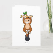 ダンベルを使った筋力トレーニングをするサル カード (裏面)