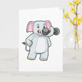 ダンベルを使った筋力トレーニングをする象 カード (黄色い花)