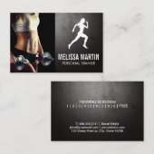 ダンベルを抱える若い女性 | フィットネスロゴ 名刺 (正面/裏面)