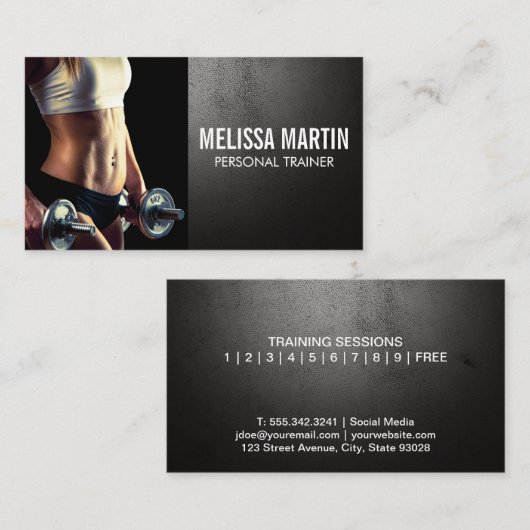 ダンベルを抱える若い女性 名刺 (正面/裏面)