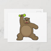 ダンベルを持ったクマのヨガフィットネス ポストカード (正面/裏面)