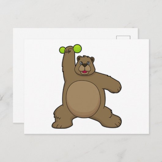 ダンベルを持ったクマのヨガフィットネス ポストカード (正面/裏面)