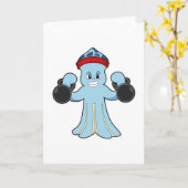 ダンベルを持ったボディビルダーとしてのタコ カード (黄色い花)