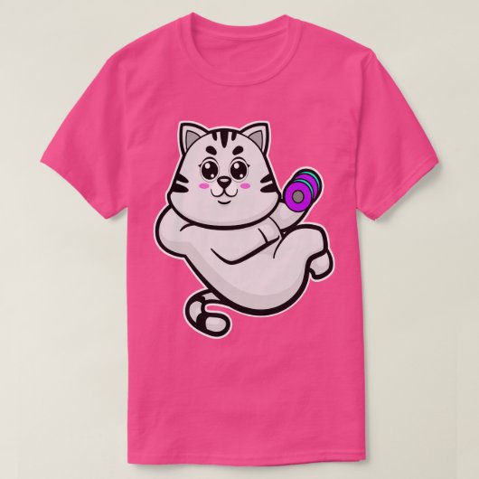 ダンベルを持ったボディビルダー風の猫 Tシャツ (デザイン正面)