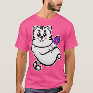 ダンベルを持ったボディビルダー風の猫 Tシャツ