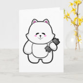 ダンベルを持った猫がフィットネス カード (黄色い花)