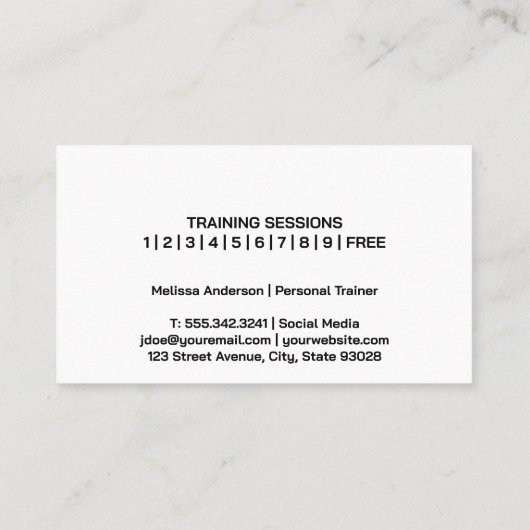 ダンベルを持つ女性 |ジムの設備アイコン 名刺 (裏面)