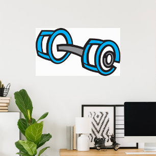 ダンベルクールフィットネスブルー&グレージムグラフィック ポスター