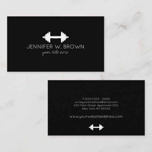 ダンベルフィットネスパーソナルトレーナーコーチブラック 名刺 (正面/裏面)