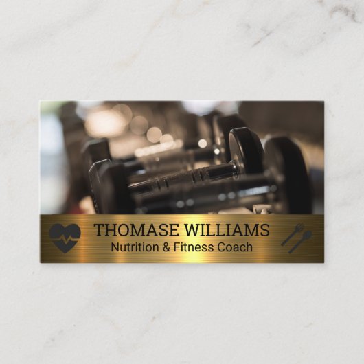 ダンベル | フィットネス | メタリック 名刺 (正面)