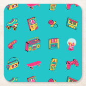 ダンボールコースター – 1990年代のおもしろいレトロパーティーテーマ スクエアペーパーコースター (正面)