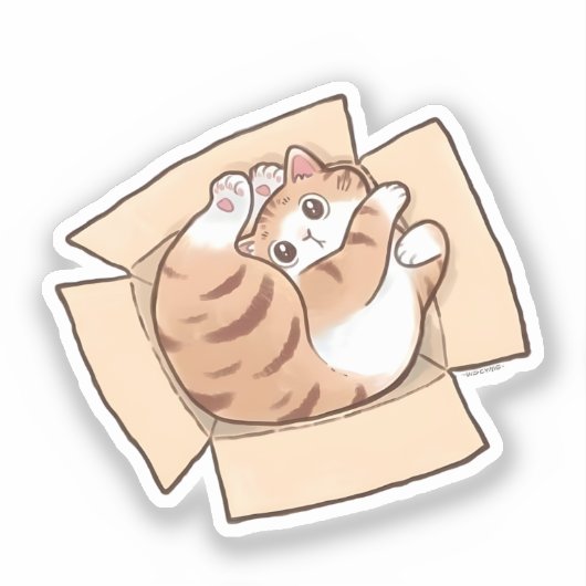 ダンボール箱の中の可愛い三毛猫 シール (正面)