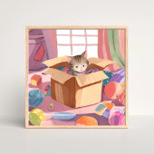 ダンボール箱の猫 | 子猫の水彩画ネコ ポスター