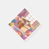 ダンボール箱の猫 | 子猫の水彩画猫 スタンダードカクテルナプキン (角)