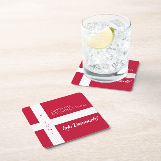 ダンマークグルンドロフスダグデンマーク国旗 スクエアペーパーコースター (インサイチュ)