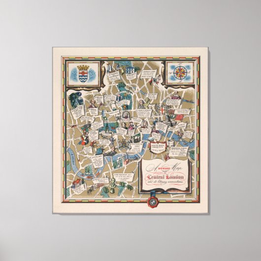 ダンロップ地図 – ロンドン中部の文学ランドマーク キャンバスプリント (正面)