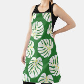 ダーの上の白いモンステラ葉の継ぎ目のないパターン エプロン (インサイチュ)