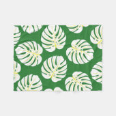 ダーの上の白いモンステラ葉の継ぎ目のないパターン フリースブランケット (正面(横))