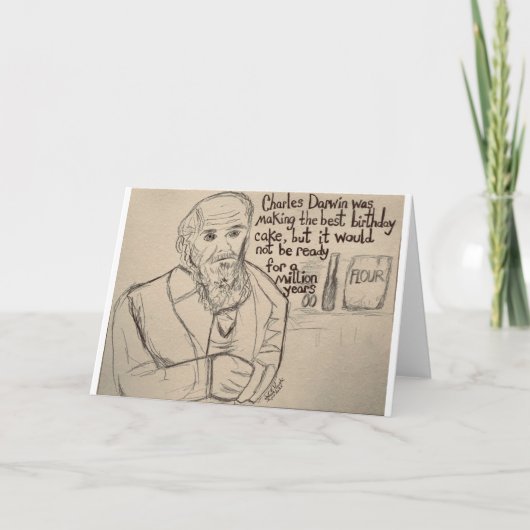 ダーウィンが最高のお誕生日ケーキを待つ サンキューカード (正面)