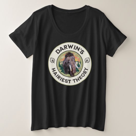 ダーウィンのもっとも毛深い理論 ウーリーマンモス プラスサイズTシャツ (デザイン正面)