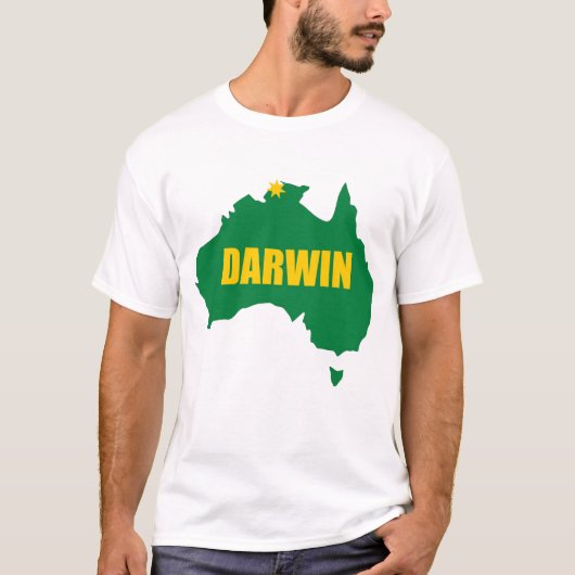ダーウィンの緑および金ゴールドの地図のTシャツ Tシャツ (正面)