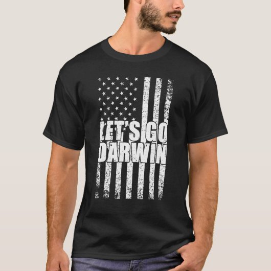 ダーウィン・レッツ行こうダーウィン米国の国旗の皮肉W Tシャツ (正面)