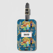 ダークおもしろいブルーの子どもキャラクター ラゲッジタグ (正面縦)