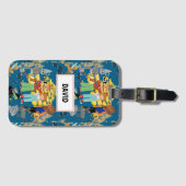 ダークおもしろいブルーの子どもキャラクター ラゲッジタグ (正面横)