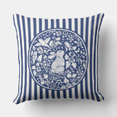 ダークお洒落ブルーホワイトラビットフローラストライプ アウトドアクッション (裏面)