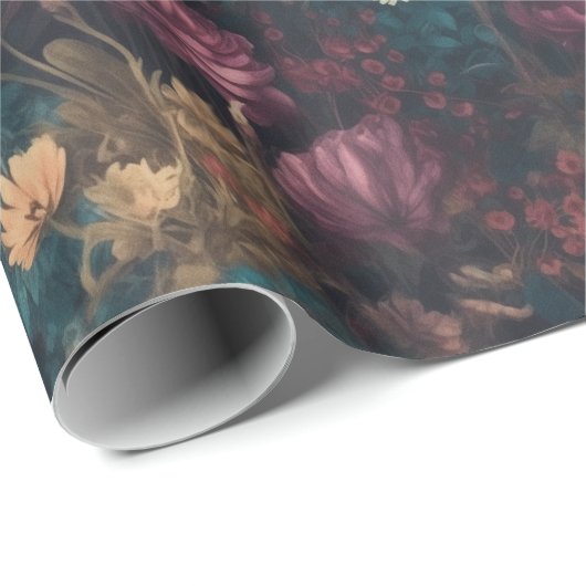 ダークお洒落ムーディボーホフローラデコパージュ ラッピングペーパー (ロールコーナー)