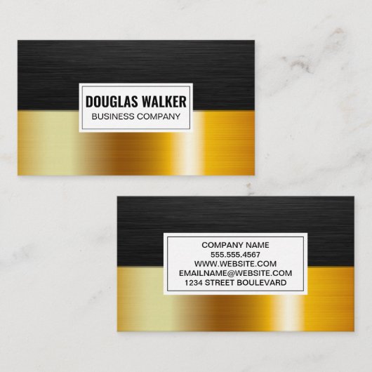 ダークお洒落メタル |金ゴールドメタリックカラーブロック 名刺 (正面/裏面)