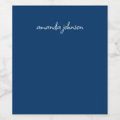 ダークかわいらしネイビーモダンブルーモノグラムのフルネーム ワインラベル (シングルラベル)