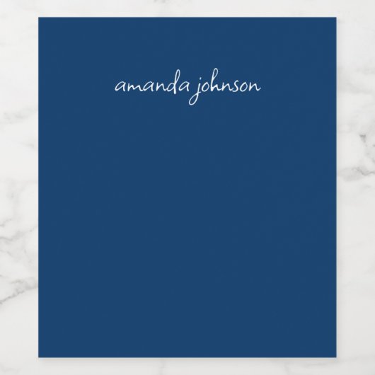 ダークかわいらしネイビーモダンブルーモノグラムのフルネーム ワインラベル (シングルラベル)