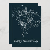 ダークかわいらしブルースケッチ花模様マザーズDay Card シーズンカード (正面/裏面)