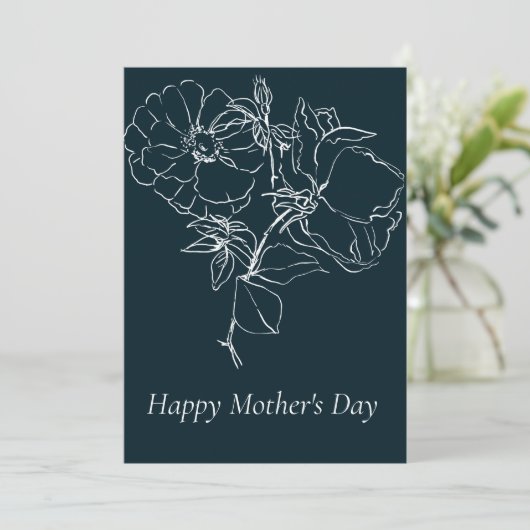 ダークかわいらしブルースケッチ花模様マザーズDay Card シーズンカード (スタンド正面)