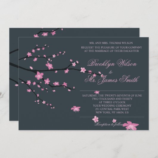 ダークさくらんぼブロッサム結婚式招待状 招待状 (正面/裏面)