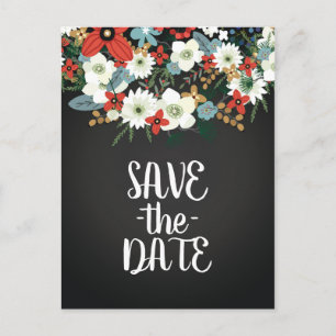 ダークでおしゃれなボタニカルウェディングのSave the Date 案内ポストカード