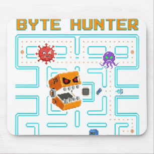 ダークでエッジーなアーケードゲーム風ピクセルドットスカルパロディ マウスパッド