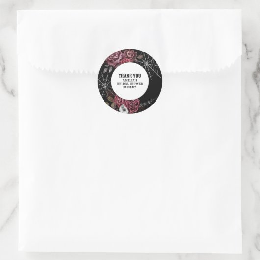 ダークでムーディなゴシック フラワーブラック ブライダルシャワー ラウンドシール (バッグ)