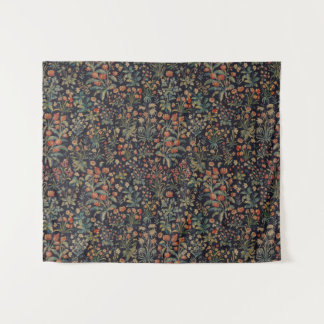 ダークでムーディなミッドナイトフォレストの花の植物画 タペストリー