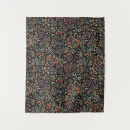 ダークでムーディなミッドナイトフォレストの花の植物画 タペストリー